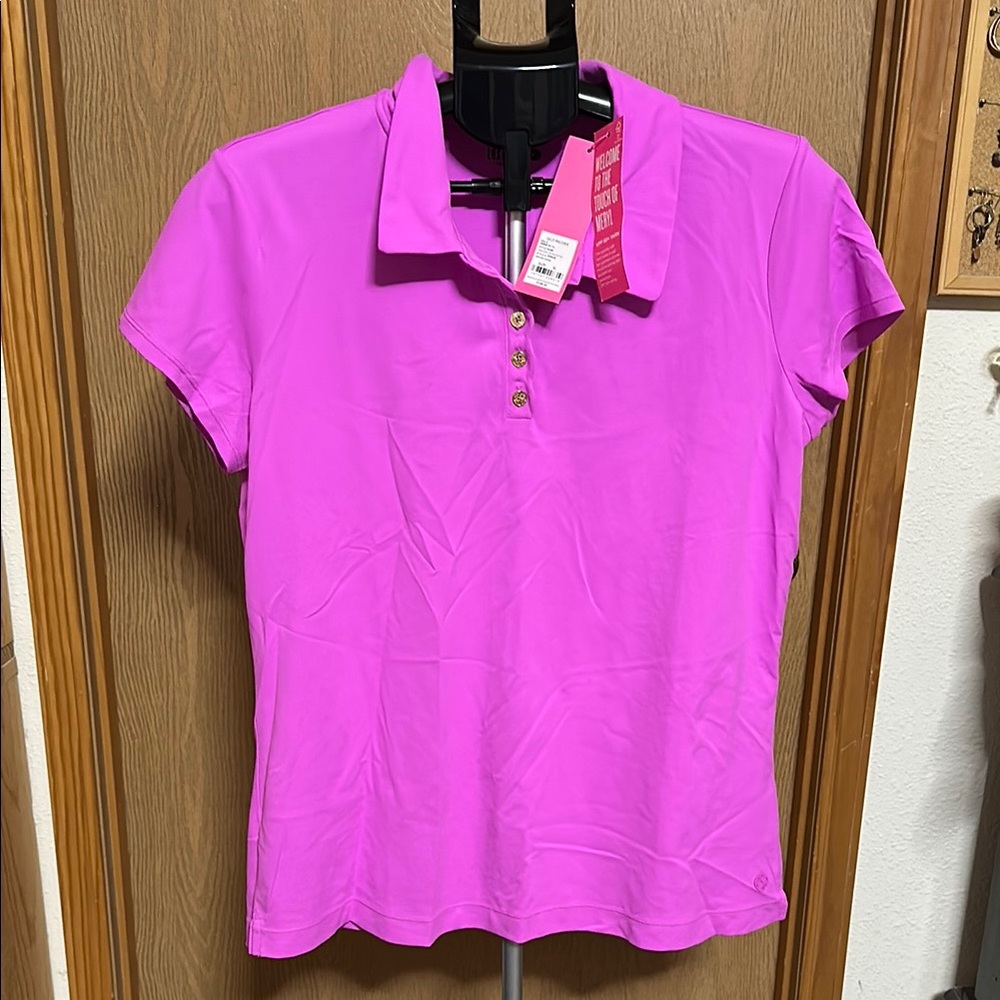 Lilly Pulitzer Pink Fitted Polo Short Sleeve Button Down